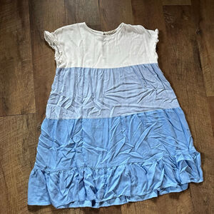 Women's Anna-Kaci Blue and White Tiered Ruffle Dress S